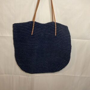 Navy Blue Woven Tote Bag